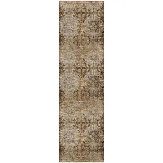 Taupe Floral Medallion Washable Non Skid Indoor Outdoor Runner Rug Photo 2