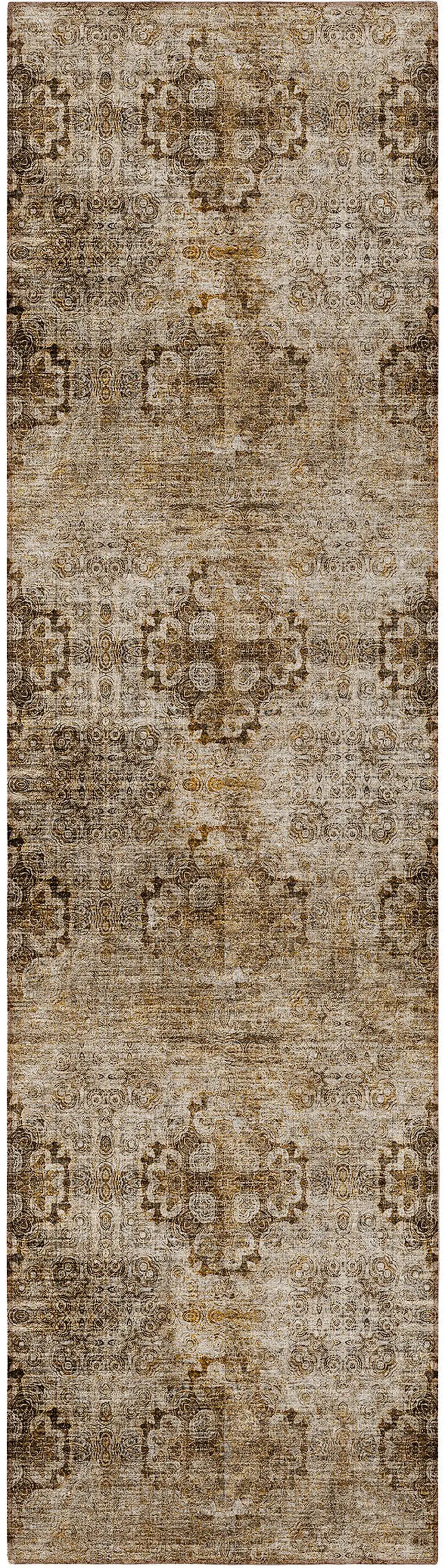 8' Runner Taupe Floral Medallion Washable Non Skid Indoor Outdoor Runner Rug Photo 2