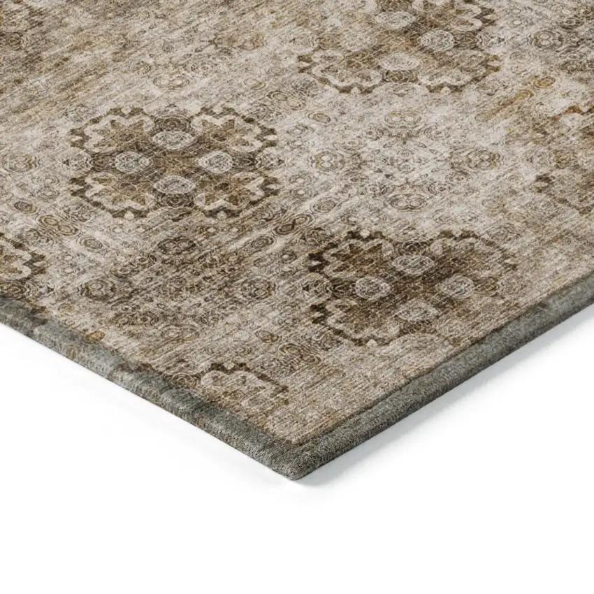 Taupe Floral Medallion Washable Non Skid Indoor Outdoor Runner Rug Photo 4
