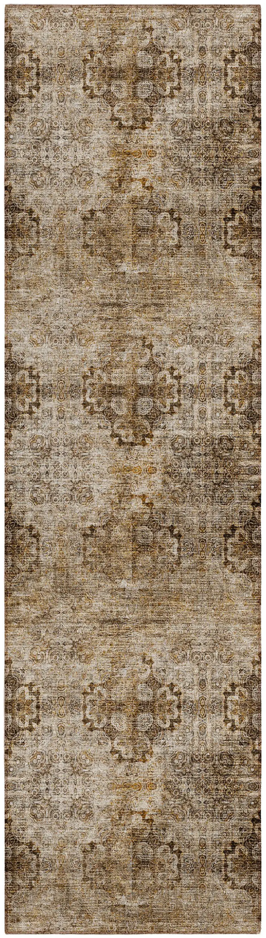 8' Runner Taupe Floral Medallion Washable Non Skid Indoor Outdoor Runner Rug Photo 1