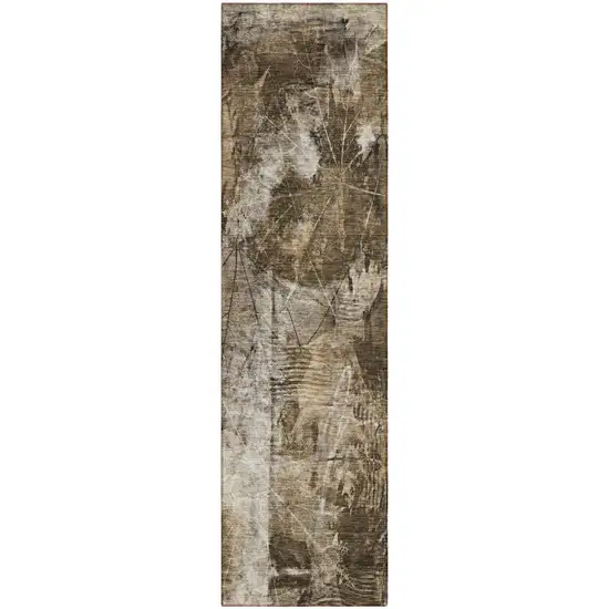 Taupe Floral Washable Non Skid Indoor Outdoor Runner Rug Photo 2