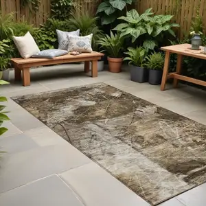 Photo of 8' Runner Taupe Floral Washable Non Skid Indoor Outdoor Runner Rug