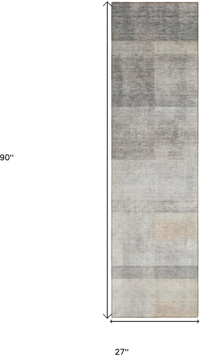 8' Runner Taupe Ombre Washable Non Skid Indoor Outdoor Runner Rug Photo 3