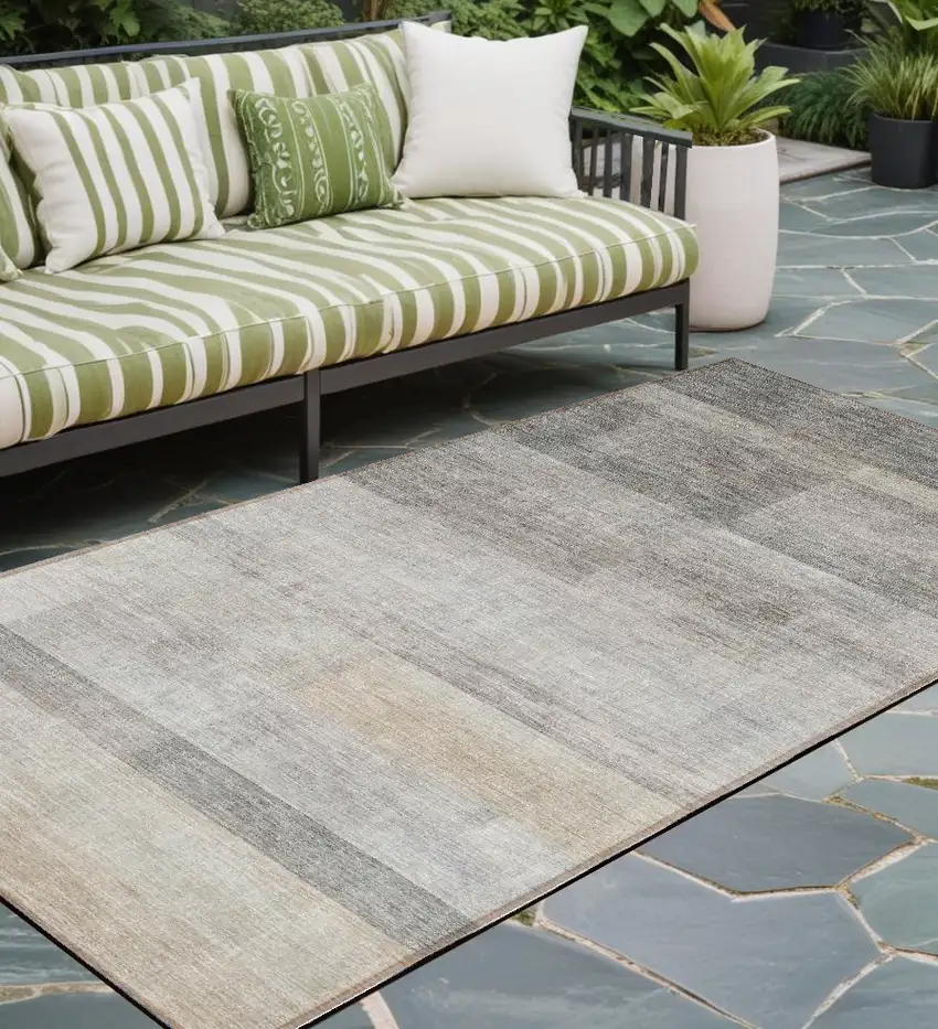 Taupe Ombre Washable Non Skid Indoor Outdoor Runner Rug Photo 1