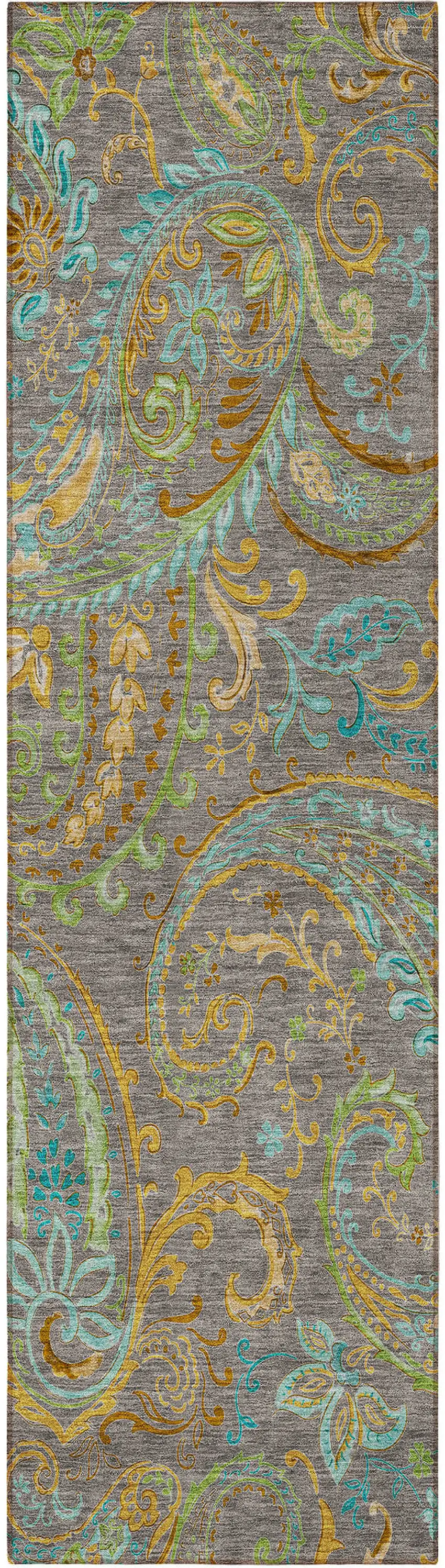 Taupe Paisley Washable Non Skid Indoor Outdoor Runner Rug Photo 4