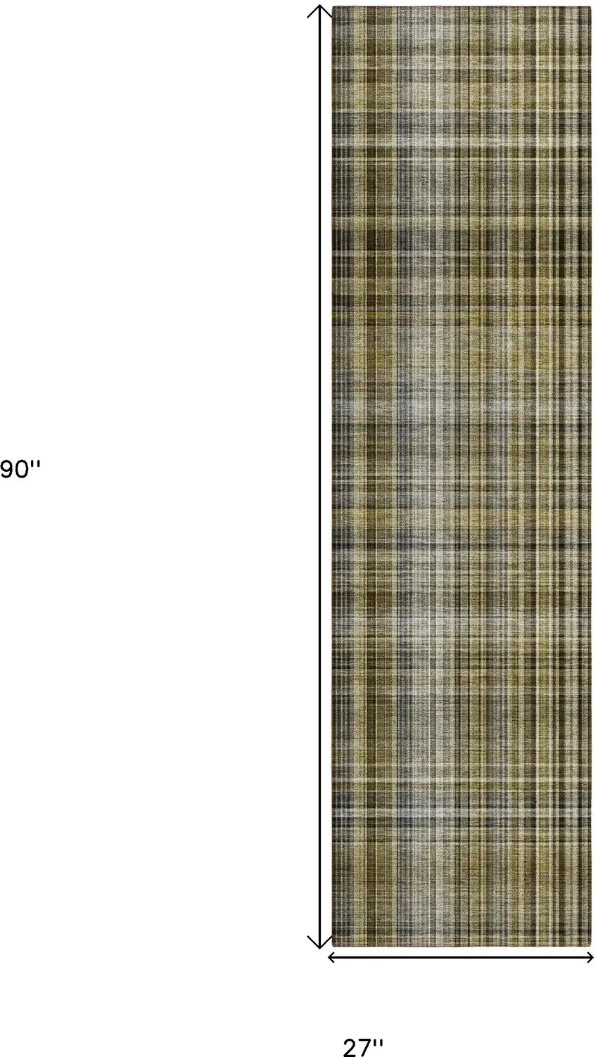 8' Runner Taupe Plaid Washable Non Skid Indoor Outdoor Runner Rug Photo 8