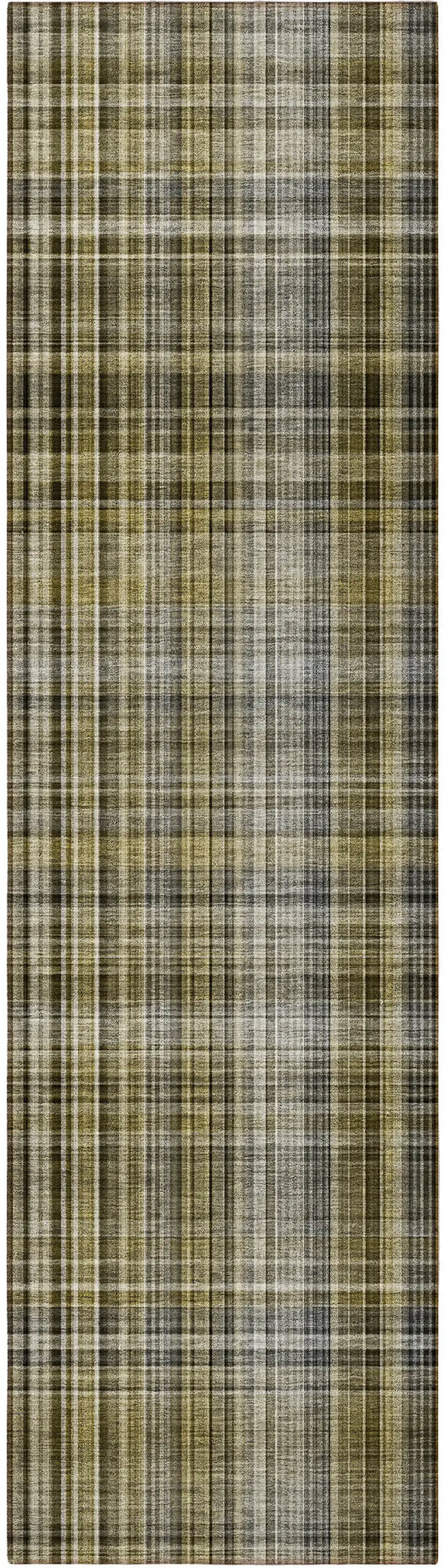 8' Runner Taupe Plaid Washable Non Skid Indoor Outdoor Runner Rug Photo 2