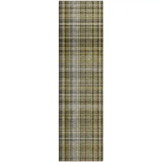Green Beige and Gray Plaid Washable Non Skid Indoor Outdoor Area Rug Photo 2