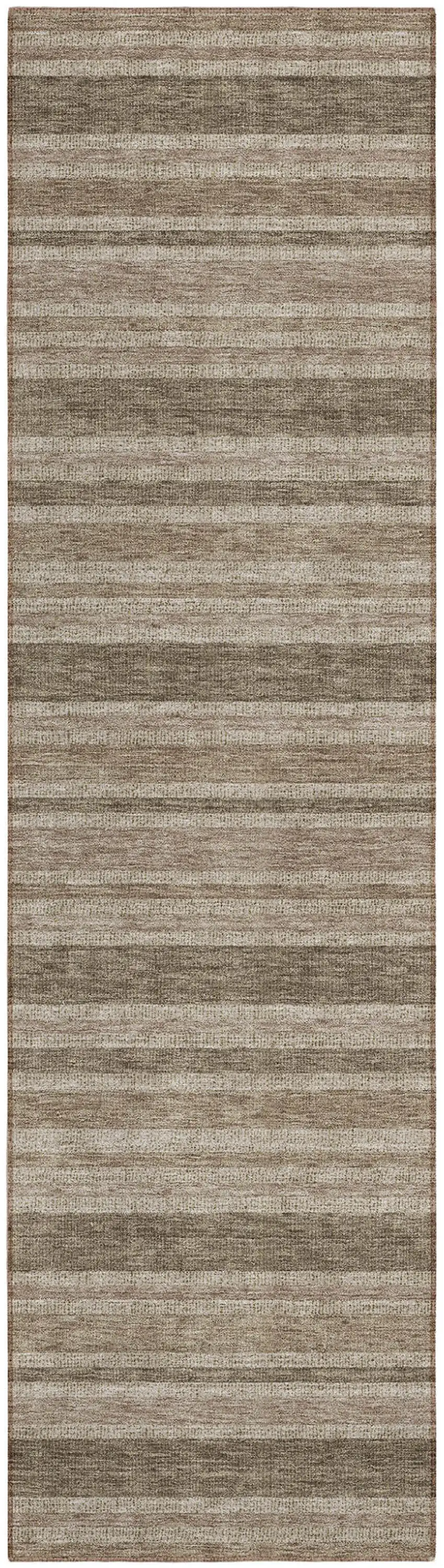 Taupe Striped Washable Indoor Outdoor Runner Rug Photo 2