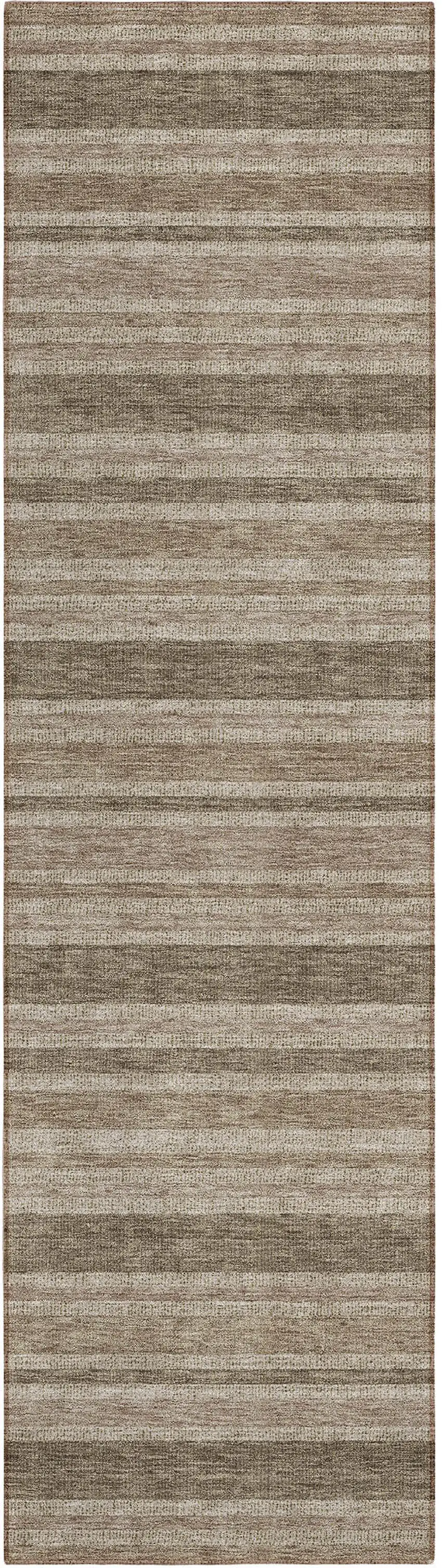Taupe Striped Washable Indoor Outdoor Runner Rug Photo 2