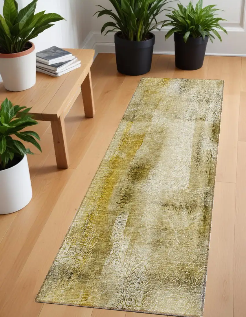 8' Runner Taupe Washable Non Skid Indoor Outdoor Runner Rug Photo 1