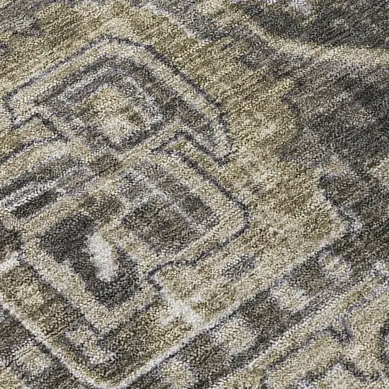 8' Taupe Oriental Washable Indoor Outdoor Runner Rug Photo 8