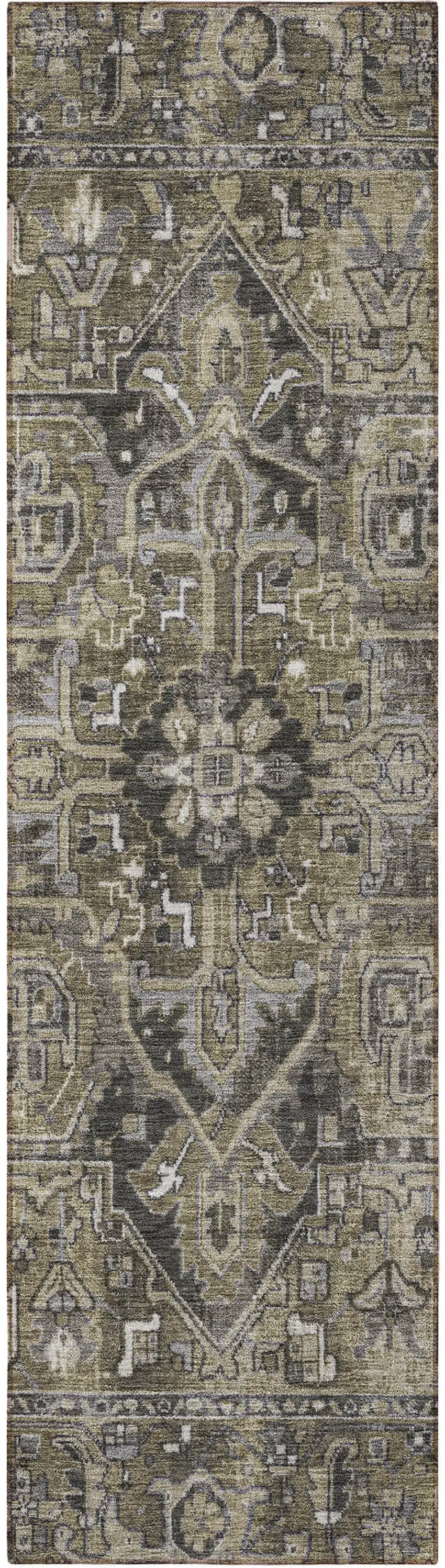 8' Runner Taupe and Dark Taupe Oriental Washable Non Skid Indoor Outdoor Runner Rug Photo 5