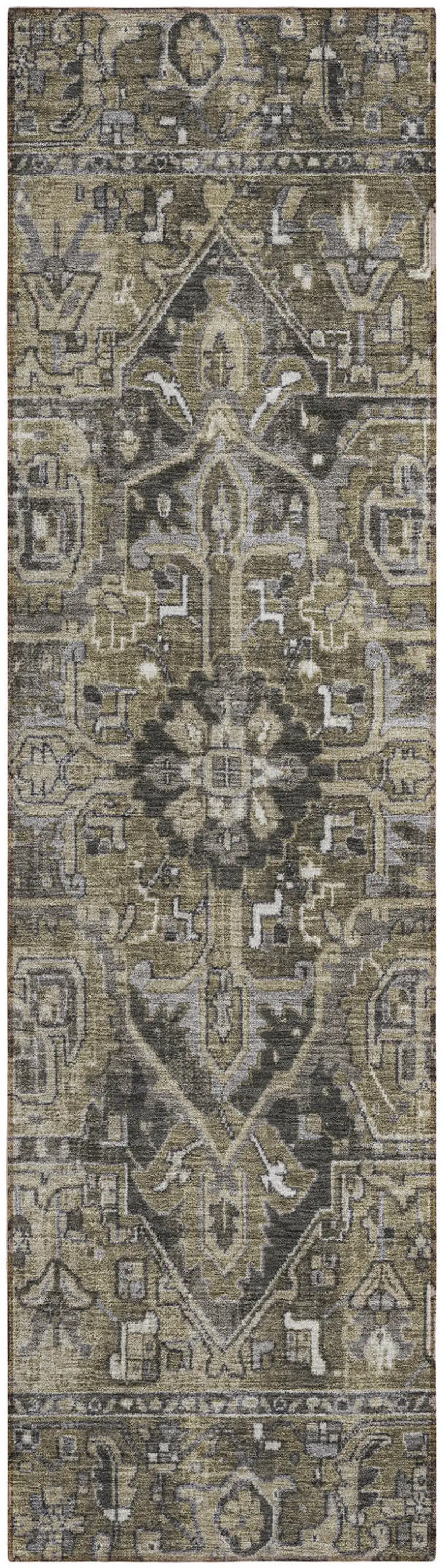 8' Runner Taupe and Dark Taupe Oriental Washable Non Skid Indoor Outdoor Runner Rug Photo 2