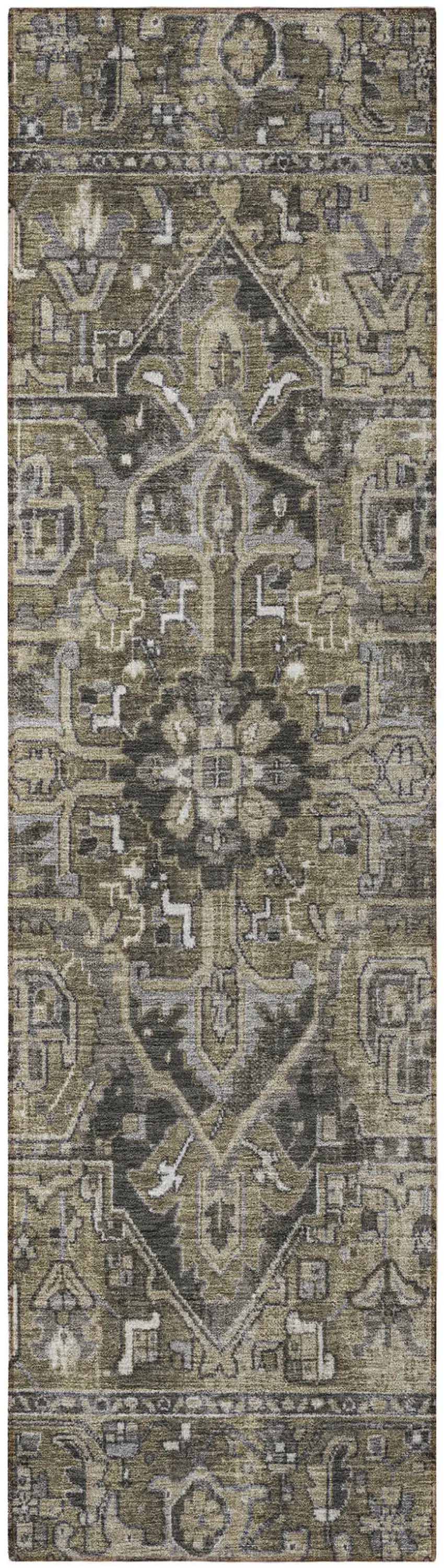 Taupe and Dark Taupe Oriental Washable Non Skid Indoor Outdoor Runner Rug Photo 4