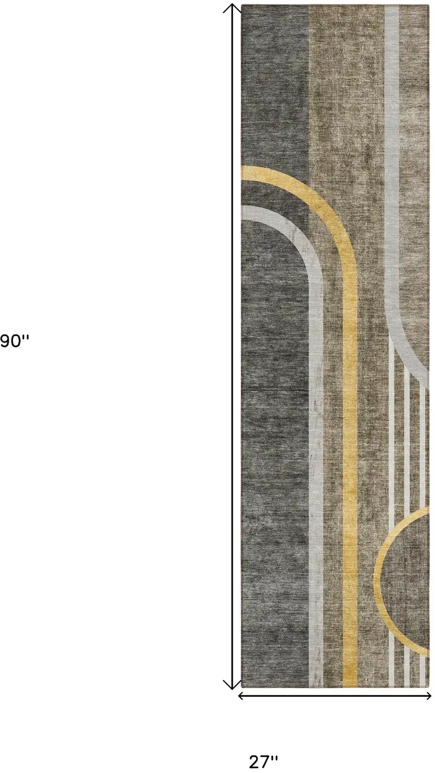 8' Runner Taupe and Gray Abstract Washable Non Skid Indoor Outdoor Runner Rug Photo 8