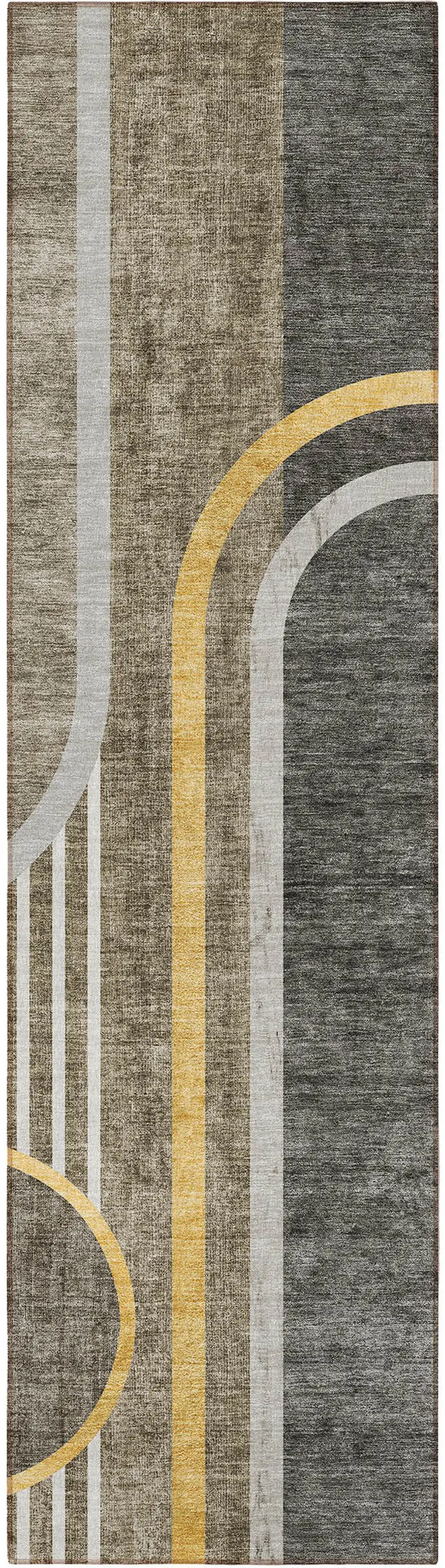 8' Runner Taupe and Gray Abstract Washable Non Skid Indoor Outdoor Runner Rug Photo 2