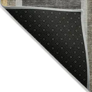 Photo of 8' Runner Taupe and Gray Abstract Washable Non Skid Indoor Outdoor Runner Rug