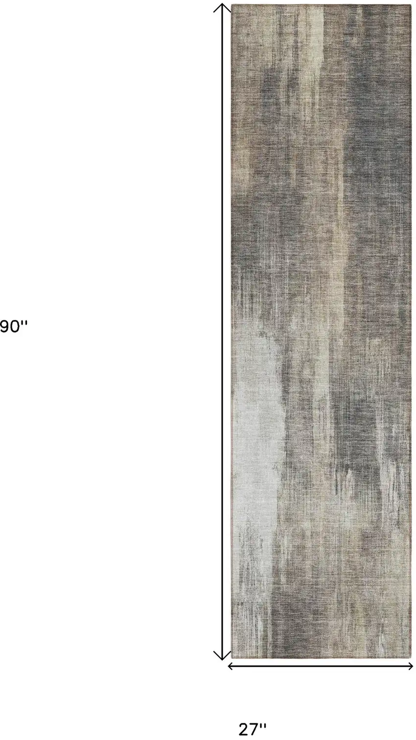 Taupe and Gray Abstract Washable Non Skid Indoor Outdoor Runner Rug Photo 3