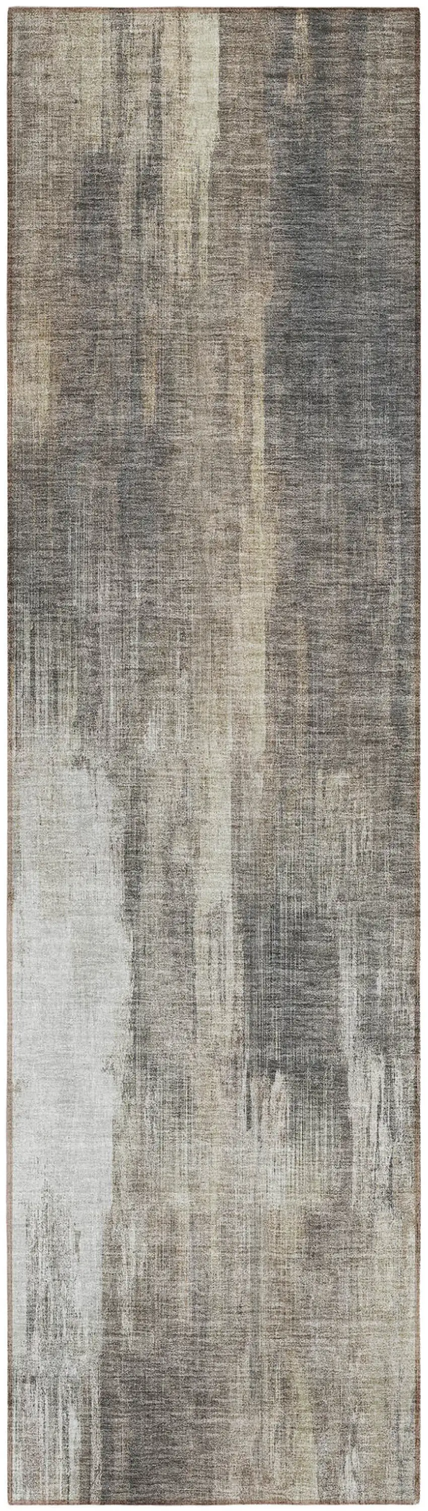 Taupe and Gray Abstract Washable Non Skid Indoor Outdoor Runner Rug Photo 2