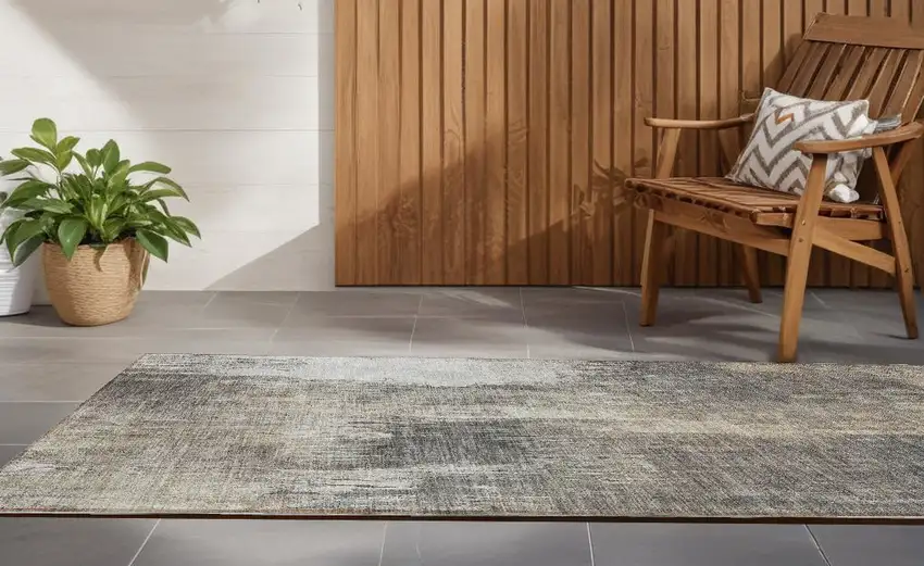 8' Runner Taupe and Gray Abstract Washable Non Skid Indoor Outdoor Runner Rug Photo 1
