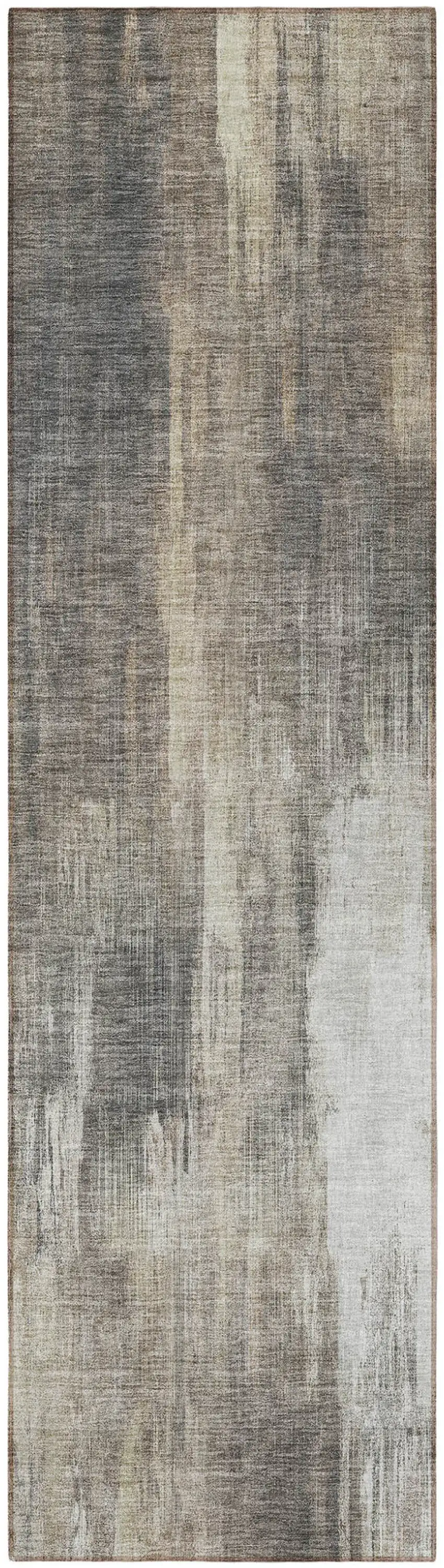 8' Taupe And Gray Abstract Washable Indoor Outdoor Runner Rug Photo 3