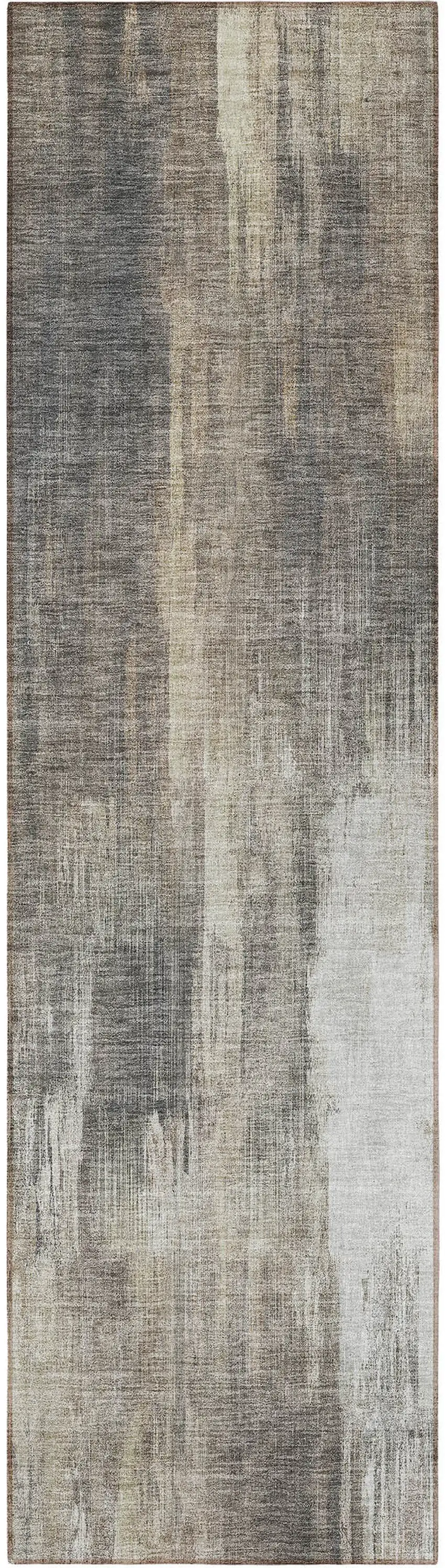 8' Runner Taupe and Gray Abstract Washable Non Skid Indoor Outdoor Runner Rug Photo 4