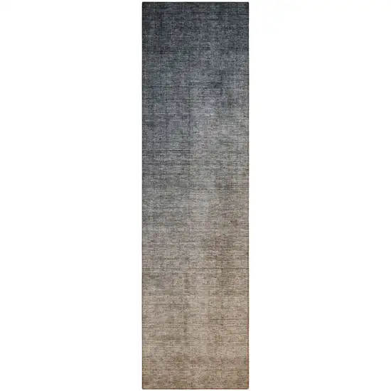 8' Runner Taupe and Gray Ombre Washable Non Skid Indoor Outdoor Runner Rug Photo 2