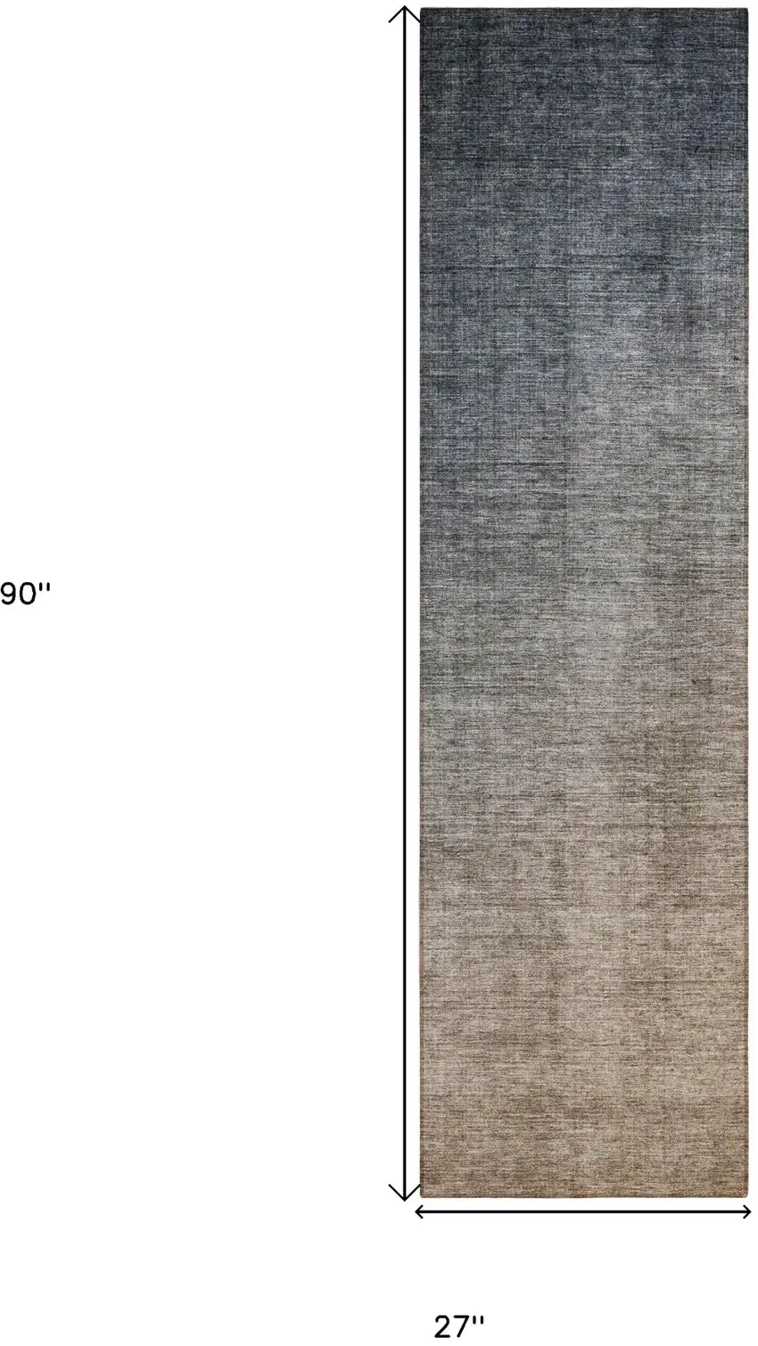 8' Runner Taupe and Gray Ombre Washable Non Skid Indoor Outdoor Runner Rug Photo 3