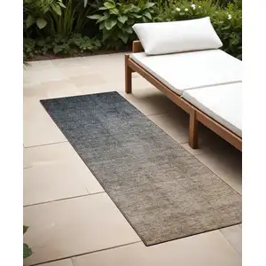 Photo of 8' Runner Taupe and Gray Ombre Washable Non Skid Indoor Outdoor Runner Rug