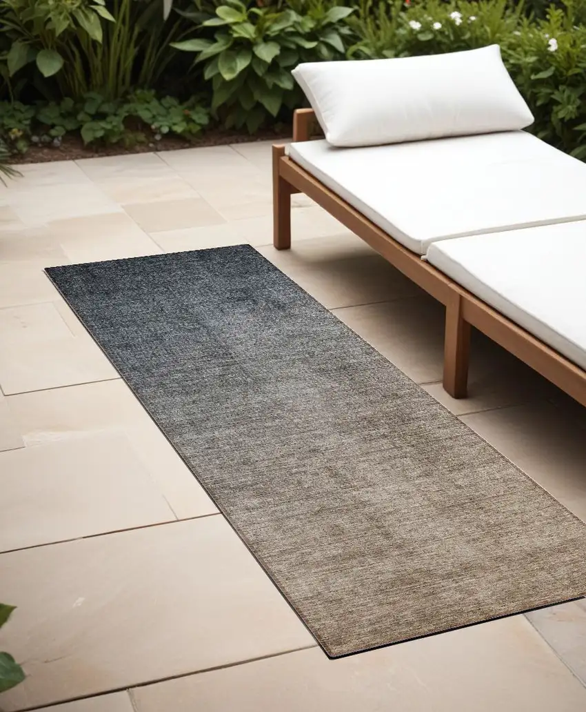 8' Runner Taupe and Gray Ombre Washable Non Skid Indoor Outdoor Runner Rug Photo 1