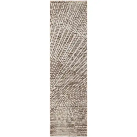 Taupe and Ivory Abstract Washable Non Skid Indoor Outdoor Runner Rug Photo 4