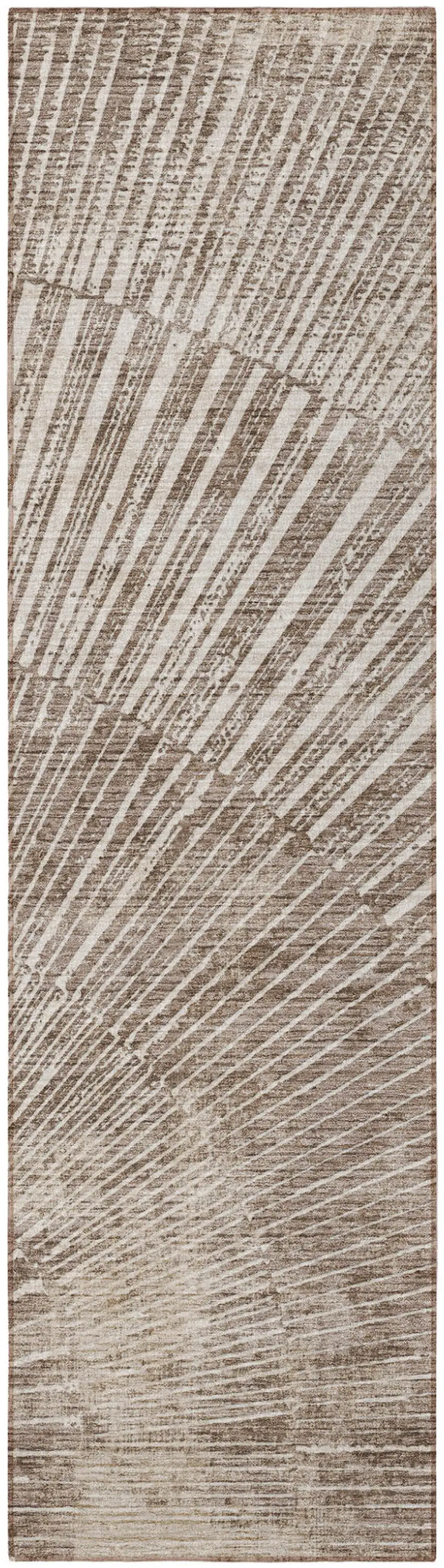 Taupe and Ivory Abstract Washable Non Skid Indoor Outdoor Runner Rug Photo 4