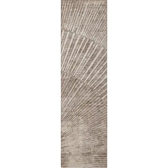 Taupe and Ivory Abstract Washable Non Skid Indoor Outdoor Runner Rug Photo 4