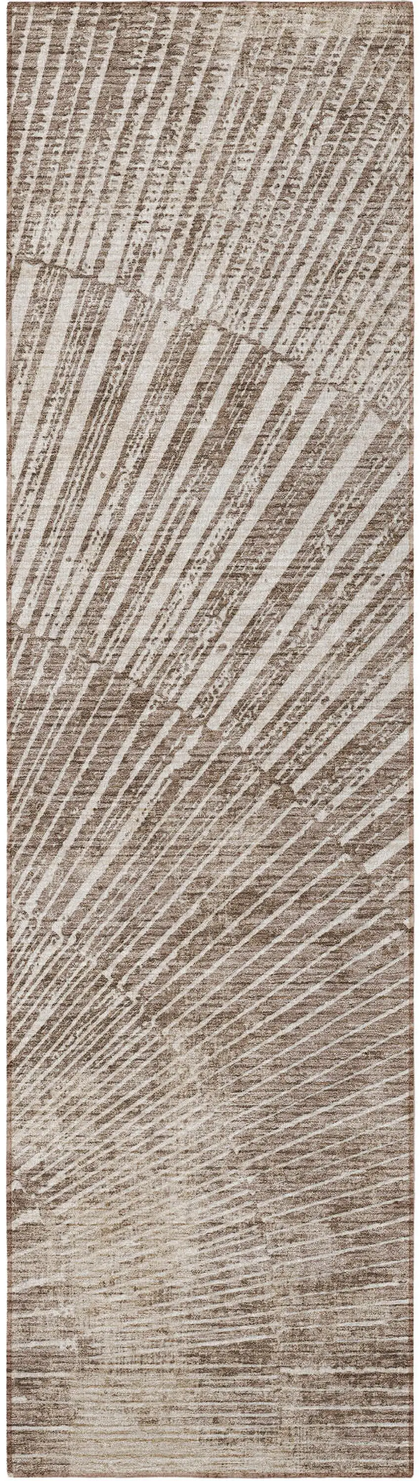 Taupe and Ivory Abstract Washable Non Skid Indoor Outdoor Runner Rug Photo 4