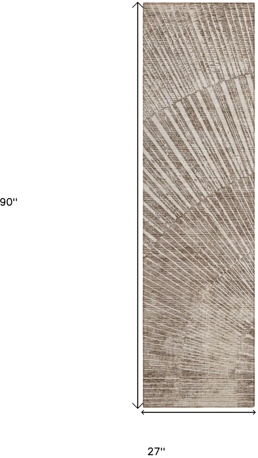 Taupe and Ivory Abstract Washable Non Skid Indoor Outdoor Runner Rug Photo 3