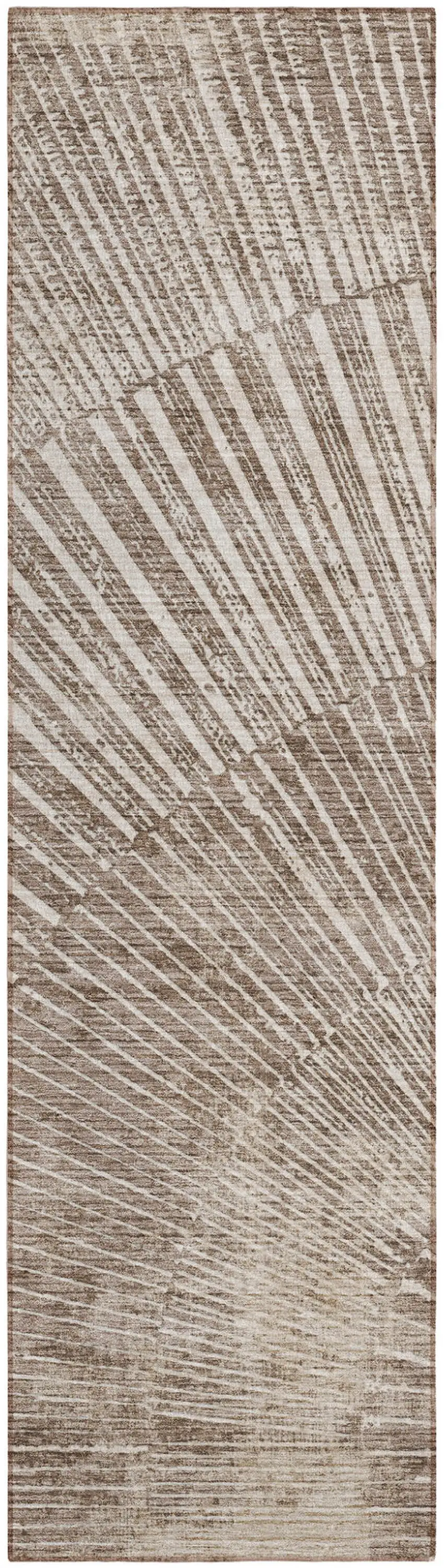 Taupe and Ivory Abstract Washable Non Skid Indoor Outdoor Runner Rug Photo 2