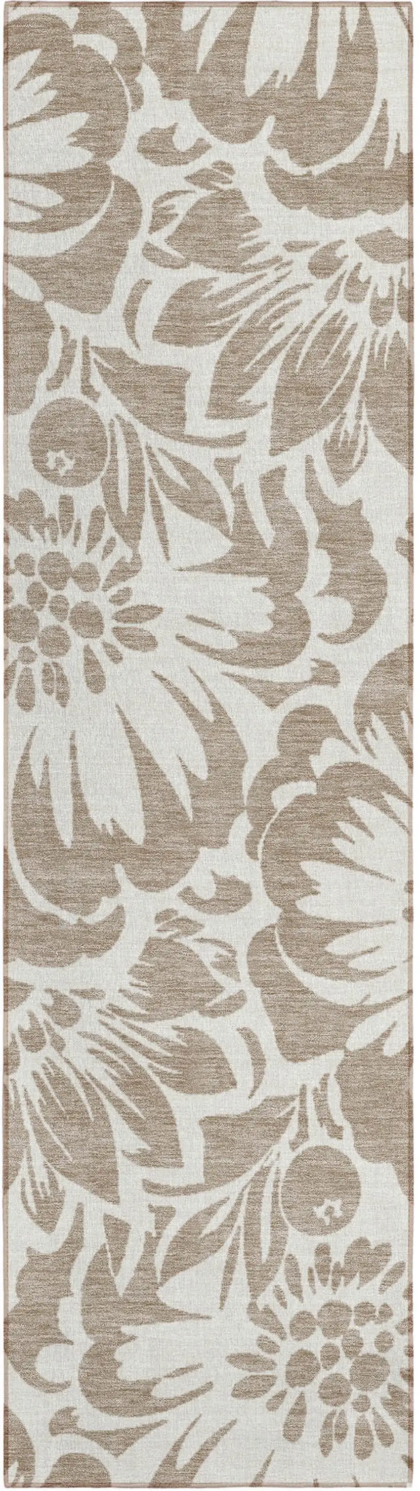 Taupe and Ivory Floral Washable Non Skid Indoor Outdoor Runner Rug Photo 2