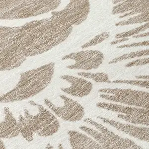 Photo of 8' Runner Taupe and Ivory Floral Washable Non Skid Indoor Outdoor Runner Rug