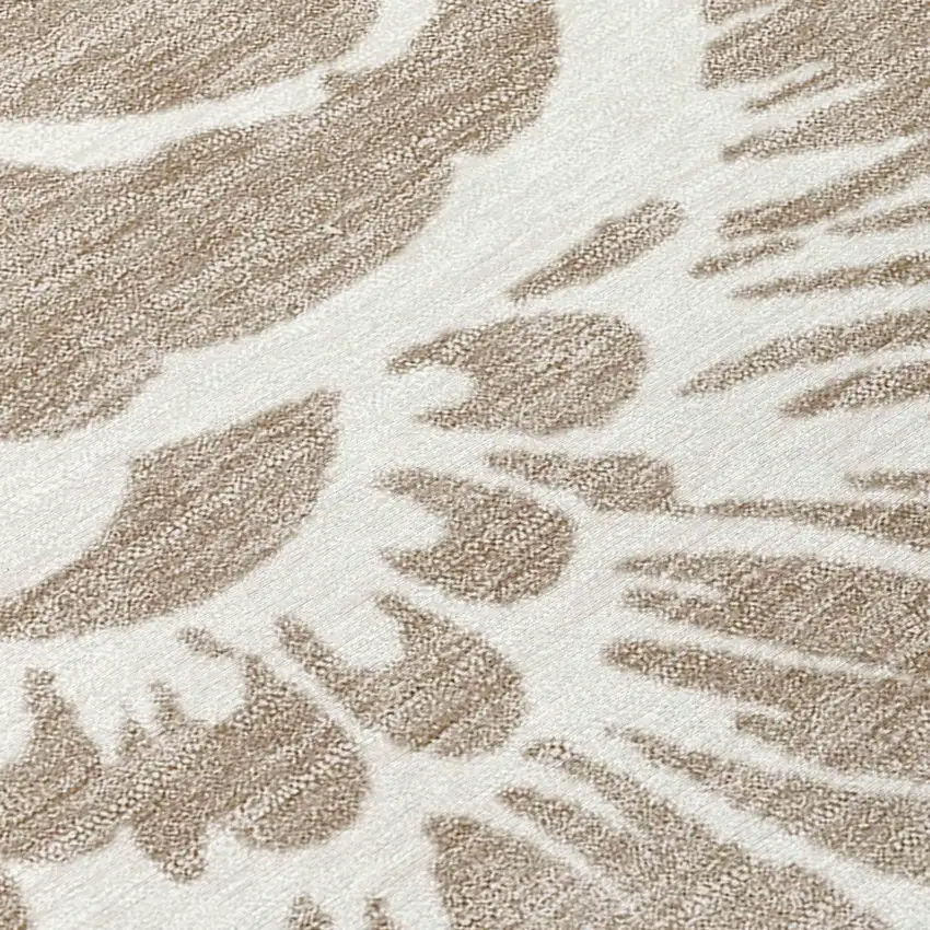 8' Runner Taupe and Ivory Floral Washable Non Skid Indoor Outdoor Runner Rug Photo 9