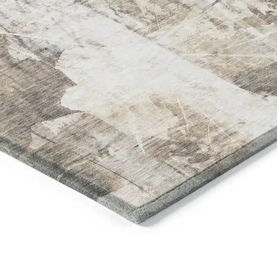 Taupe and Ivory Floral Washable Non Skid Indoor Outdoor Runner Rug Photo 7
