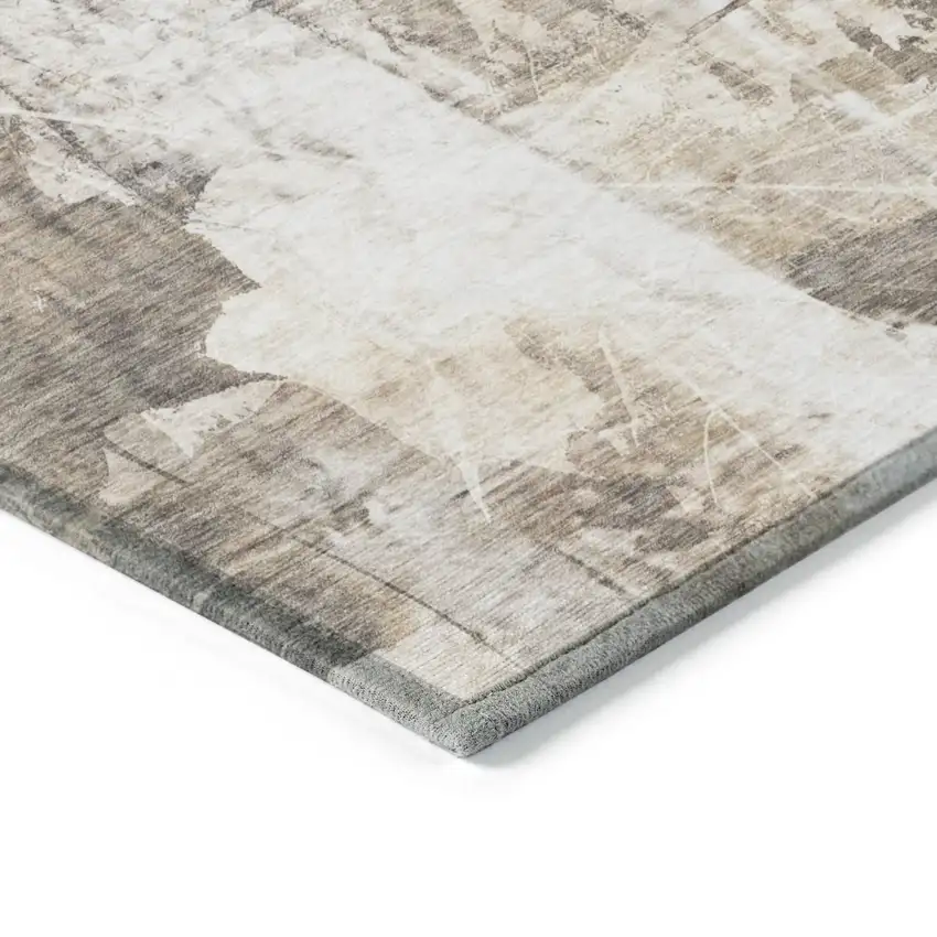 Taupe and Ivory Floral Washable Non Skid Indoor Outdoor Runner Rug Photo 7