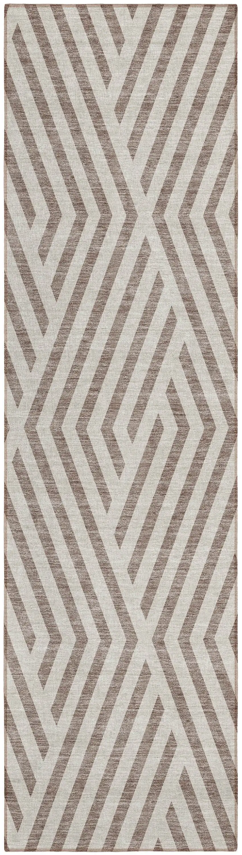 Taupe and Ivory Geometric Washable Non Skid Indoor Outdoor Runner Rug Photo 2