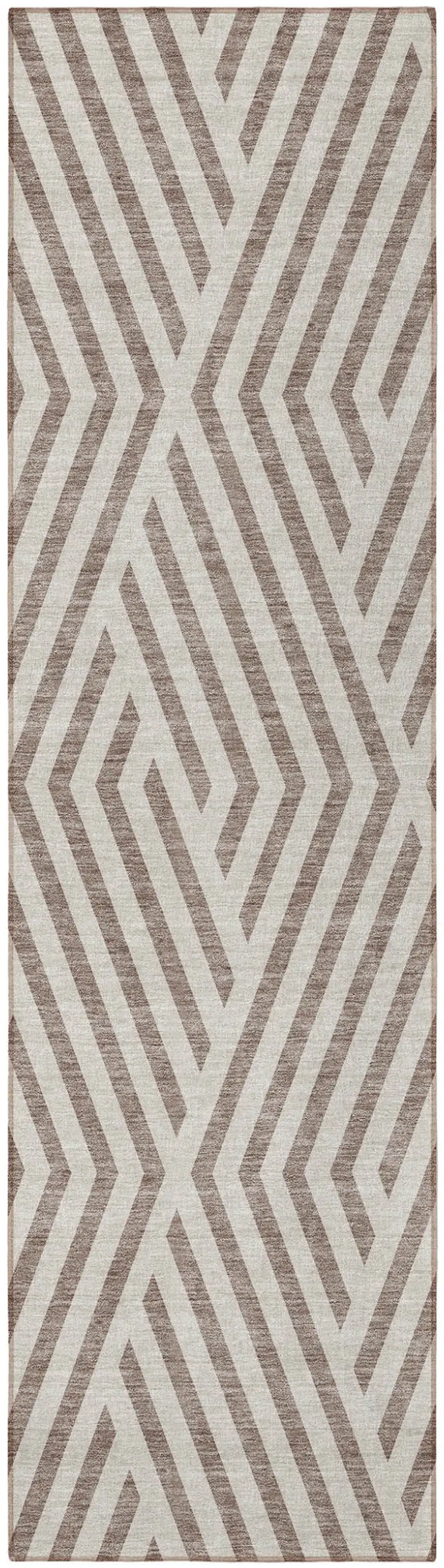 Taupe and Ivory Geometric Washable Non Skid Indoor Outdoor Runner Rug Photo 4