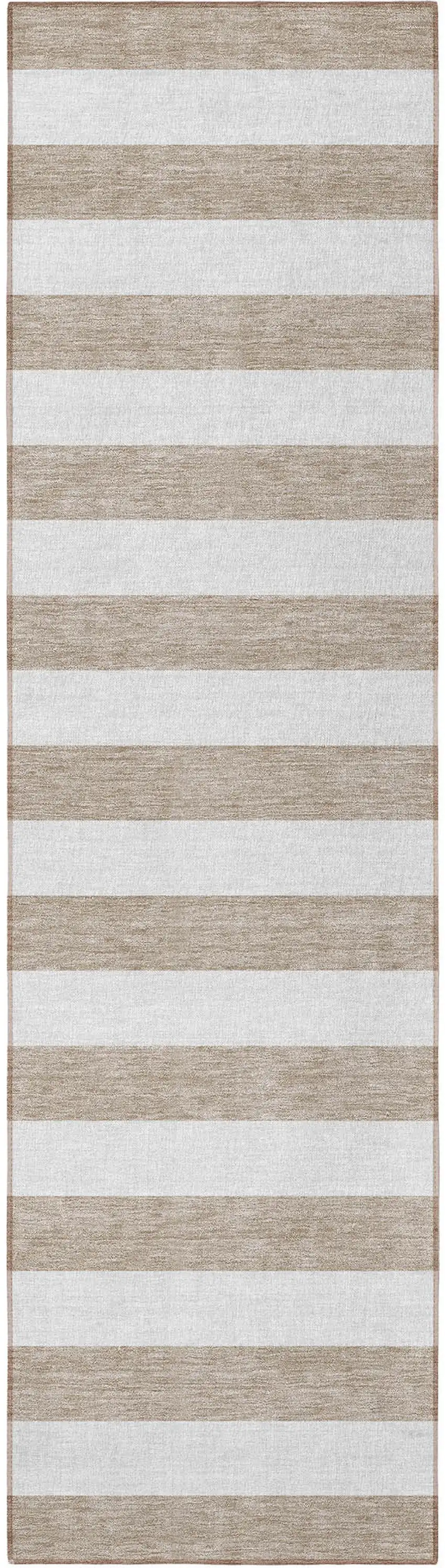 8' Runner Taupe and White Striped Washable Non Skid Indoor Outdoor Runner Rug Photo 3