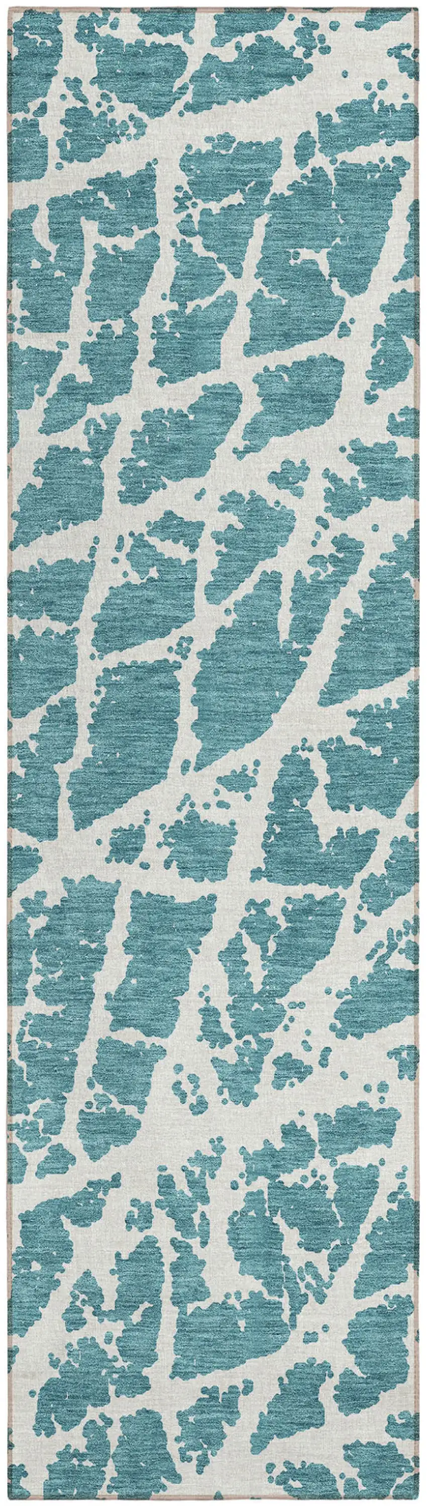 8' Runner Teal Abstract Washable Non Skid Indoor Outdoor Runner Rug Photo 2