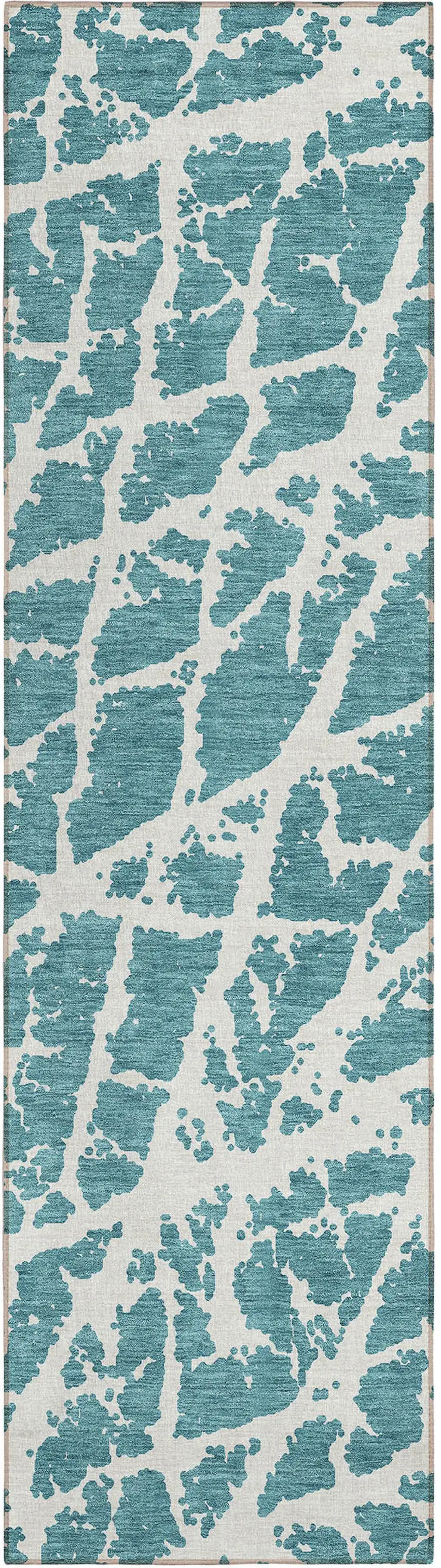 8' Runner Teal Abstract Washable Non Skid Indoor Outdoor Runner Rug Photo 2