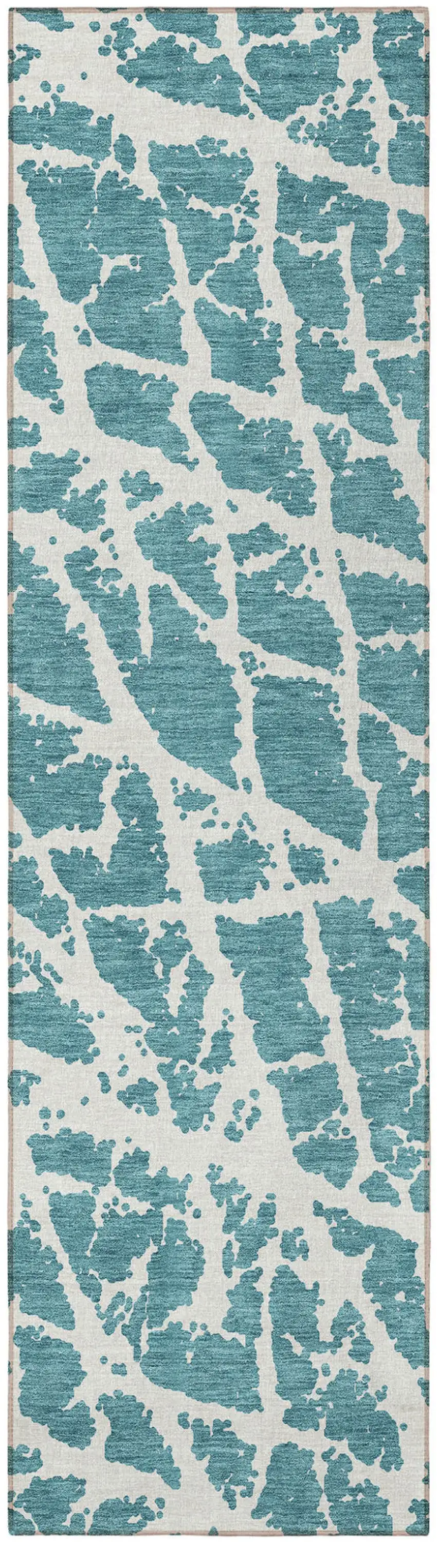 8' Runner Teal Abstract Washable Non Skid Indoor Outdoor Runner Rug Photo 5