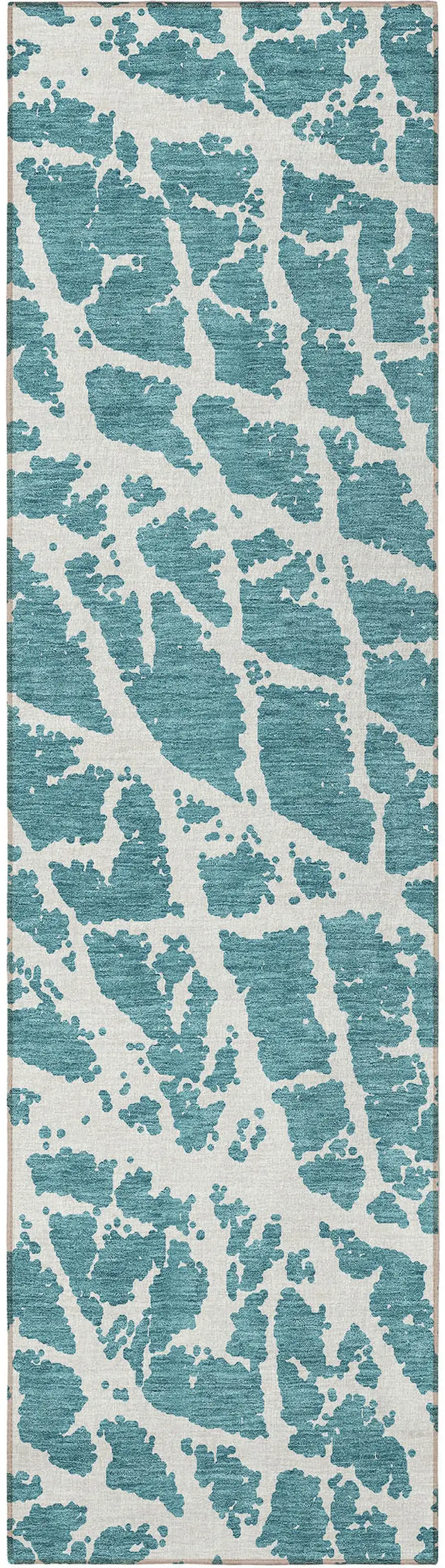8' Runner Teal Abstract Washable Non Skid Indoor Outdoor Runner Rug Photo 5