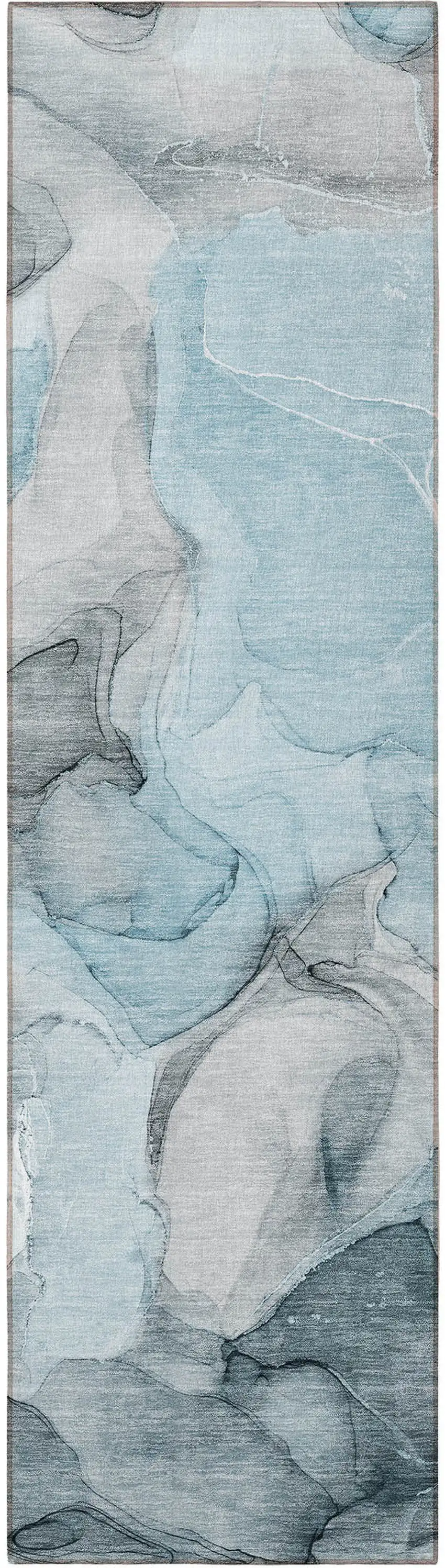8' Runner Teal Abstract Washable Non Skid Indoor Outdoor Runner Rug Photo 4